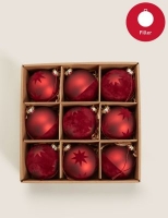 Marks and Spencer  9 Pack Red Glass and Velvet Luxury Baubles