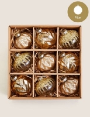 9 Pack Glitter Glass Baubles