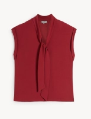 Jaeger Crepe Tie Neck Sleeveless Blouse
