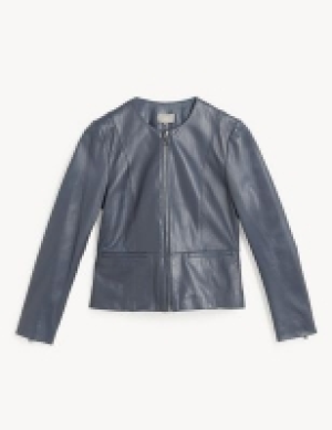 Marks and Spencer Jaeger Leather Collarless Biker Jacket