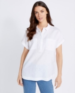 Paul Costelloe Living Studio 100% Linen White Pocket Shirt