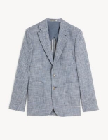 Marks and Spencer Jaeger Tailored Fit Italian Cotton Linen and Wool Houndstooth Jacke