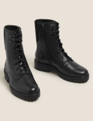 M&s Collection Wide Fit Leather Lace Up Flat Ankle Boots
