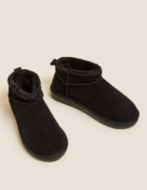M&s Collection Suede Faux Fur Flat Ankle Boots