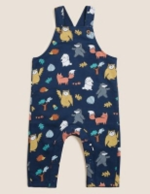 M&s Collection Cotton Rich Woodland Dungarees (0-3 Yrs)