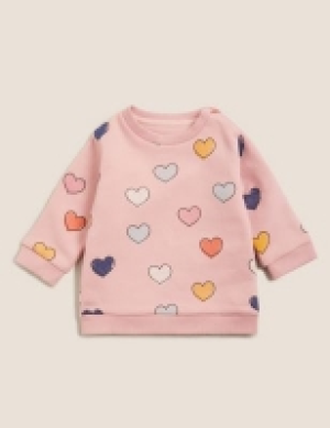 M&s Collection Cotton Rich Love Heart Sweatshirt (0-3 Yrs)
