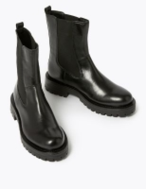 M&s Collection Leather Chelsea Chunky High Leg Boots