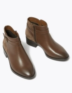 M&s Collection Wide Fit Leather Block Heel Ankle Boots