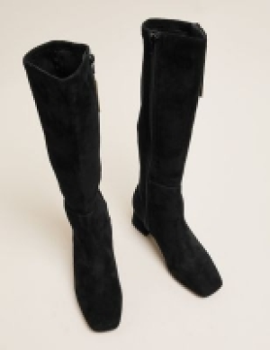 M&s Collection Suede Block Heel Square Toe Knee High Boots