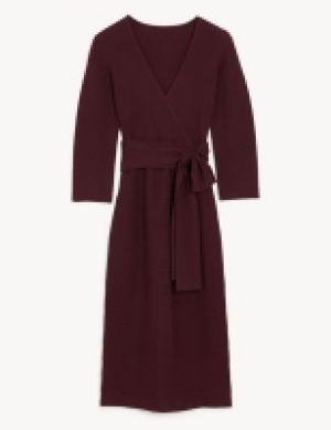 Jaeger Pure Wool Ribbed Midi Bodycon Dress