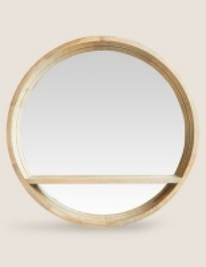 Wooden Round Mirror with Shelf