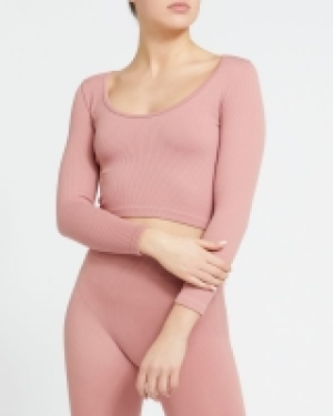Seamless Long-Sleeved Rib Scoop Crop Top