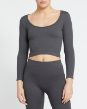 Dunnes Stores  Seamless Long-Sleeved Rib Scoop Crop Top