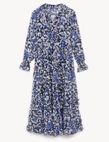 Marks and Spencer Jaeger Floral V-Neck Ruffle Midi Tiered Dress