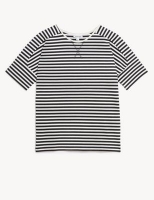Marks and Spencer Jaeger Cotton Rich Striped Short Sleeve Top