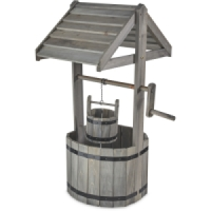 Grey Wooden Wishing Well Planter