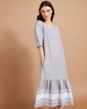 Paul Costelloe Studio Linen Peplum Maxi Dress in Grey