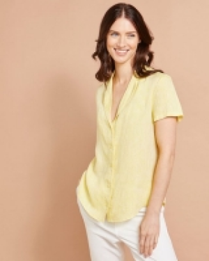 Dunnes Stores  Paul Costelloe Studio Linen Shirt in Lemon with Revere Colla