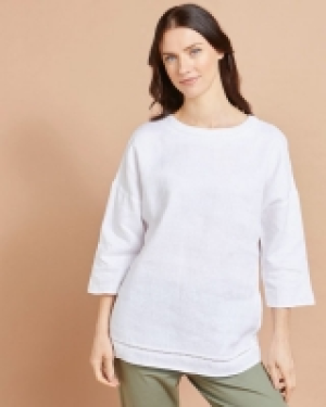 Dunnes Stores  Paul Costelloe Studio Linen Ladder Trim Tee in White