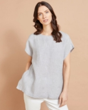 Dunnes Stores  Paul Costelloe Studio Linen Button Back Tee in Grey