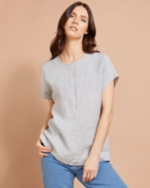 Paul Costelloe Studio Linen Concealed Placket Shirt in Grey
