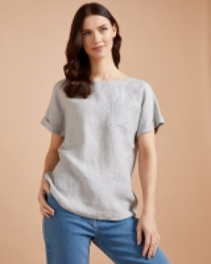 Dunnes Stores  Paul Costelloe Studio Linen Pocket Tee in Grey