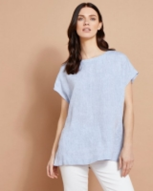Paul Costelloe Studio Linen Button Back T-Shirt in Blue