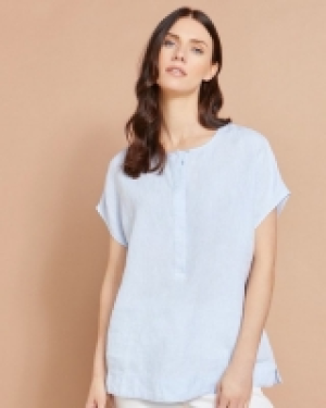 Paul Costelloe Studio Linen Shirt in Light Blue With Conceal