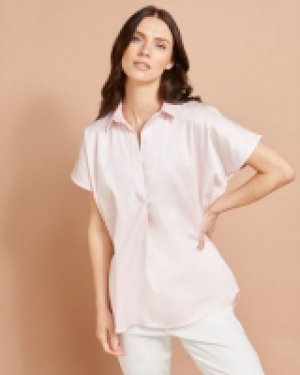 Paul Costelloe Studio Shirt in Blush With Curved Placket