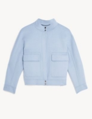 Jaeger Pure Wool Funnel Neck Short Biker Jacket