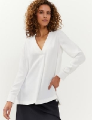Jaeger Crepe V-Neck Long Sleeve Blouse
