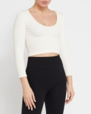 Seamless Long-Sleeved Rib Scoop Neck Crop
