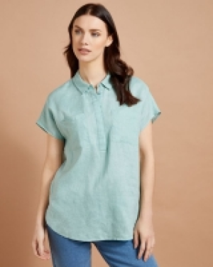 Paul Costelloe Studio Linen Pocket Shirt in Mint