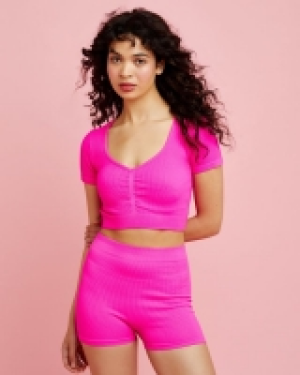 Ribbed Ruched Front Short-Sleeved Top