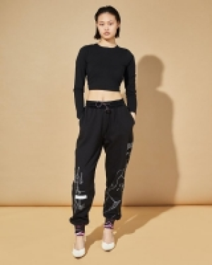 Dunnes Stores  Joanne Hynes Black Printed Joggers Down By The Water