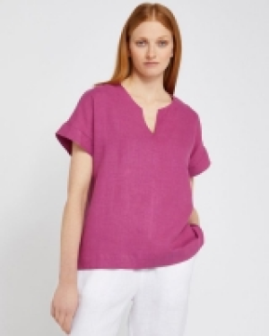 Carolyn Donnelly The Edit Magenta Slit Neck Linen Top