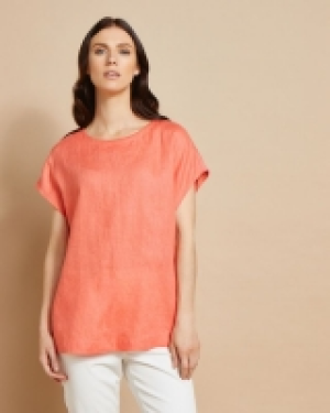 Paul Costelloe Studio Linen Button Back Top in Coral