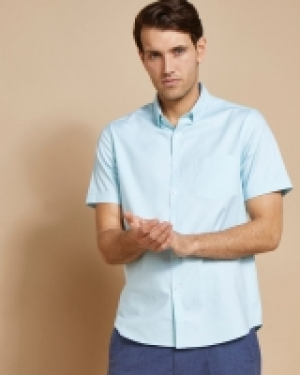 Dunnes Stores  Paul Costelloe Living Aqua Short-Sleeved Stretch Oxford