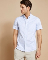Dunnes Stores  Paul Costelloe Living Blue Stripe Short-Sleeved Stretch Oxfo