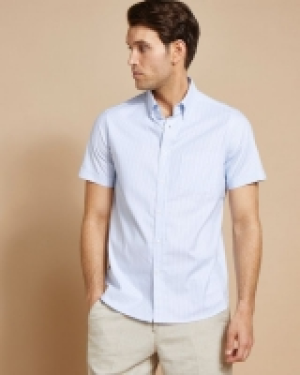 Paul Costelloe Living Blue Stripe Short-Sleeved Stretch Oxfo