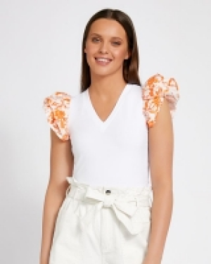Savida Print Sleeve V-Neck Tee