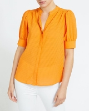 Seersucker Puff Sleeve Blouse