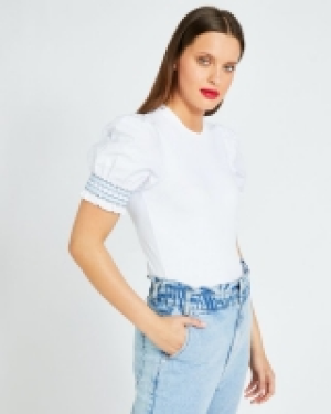 Dunnes Stores  Savida Embroidery Frill Sleeve T-Shirt