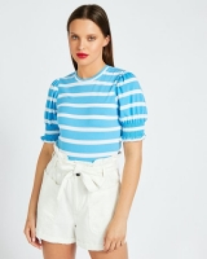 Dunnes Stores  Savida Stripe Puff Sleeve T-Shirt