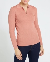 Dunnes Stores  Ribbed Long-Sleeved Zip Polo Top