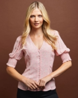 Buttoned Floral V-Neck Top