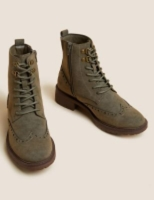 M&s Collection Lace Up Brogue Detail Flat Ankle Boots