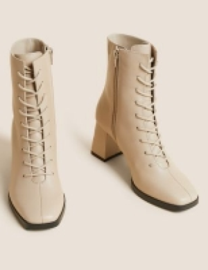 M&s Collection Leather Lace Up Block Heel Ankle Boots