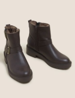 M&s Collection Biker Faux Fur Buckle Ankle Boots