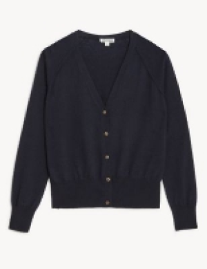 Jaeger Merino Wool Rich V-Neck Cardigan with Silk
